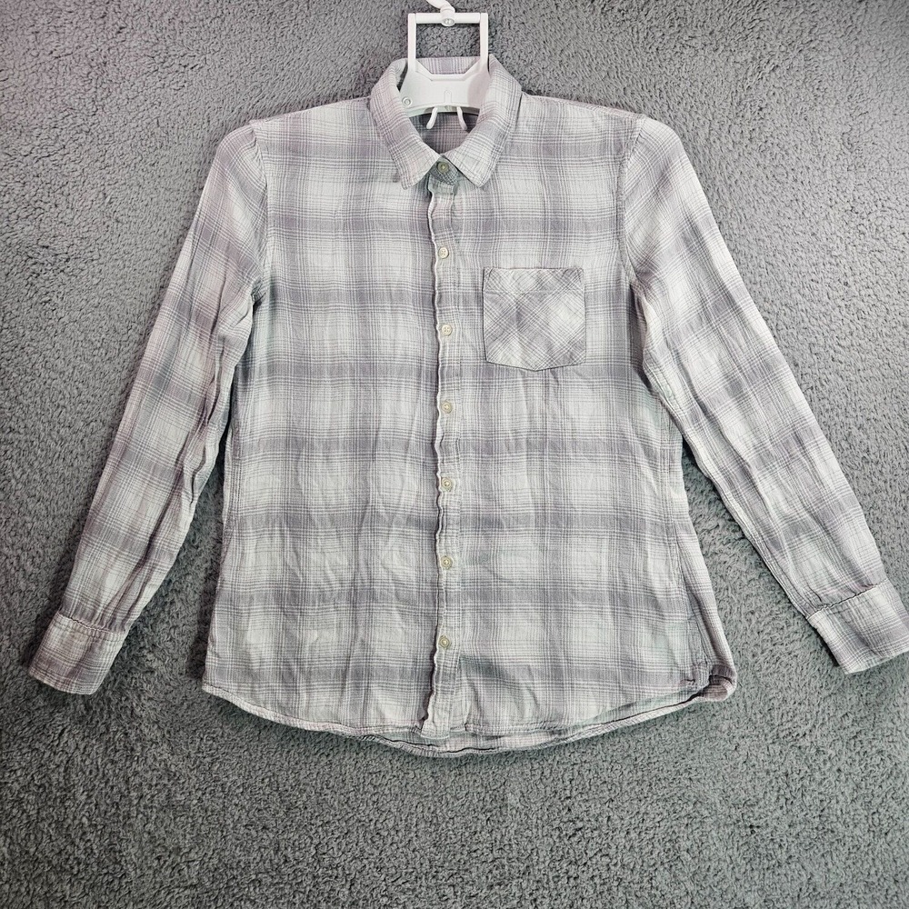 Gap Top‎ Shirt Womens Small Button Up Long Sleeve Gray White Plaid Soft - S